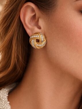 Vintage braided Knot Stud Earrings in Gold and Silver Tone